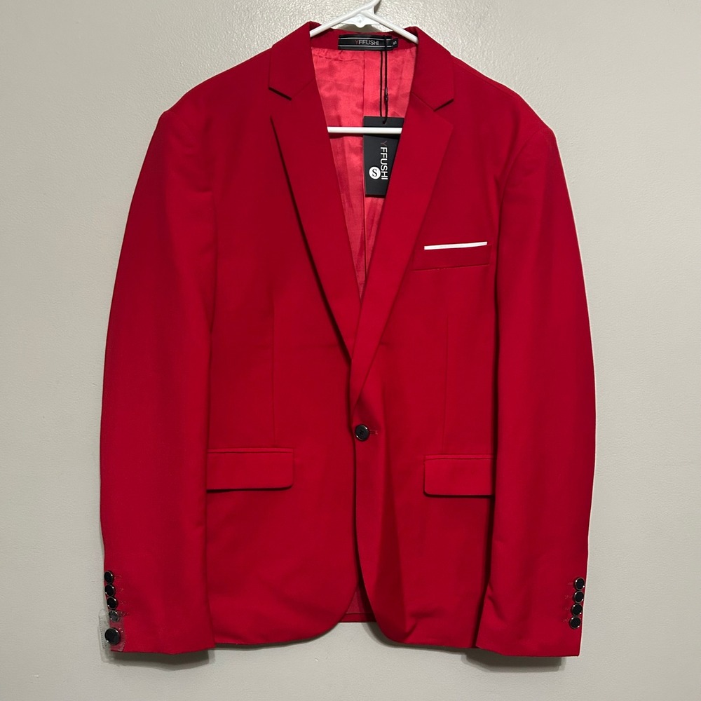 YFFUSHI Womens Blazer S Red New Single Button Slim Fit Notched Lapel Jacket Bold